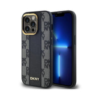 DKNY Leather Checkered Mono Pattern MagSafe - Hülle für iPhone 14 Pro Max (schwarz)