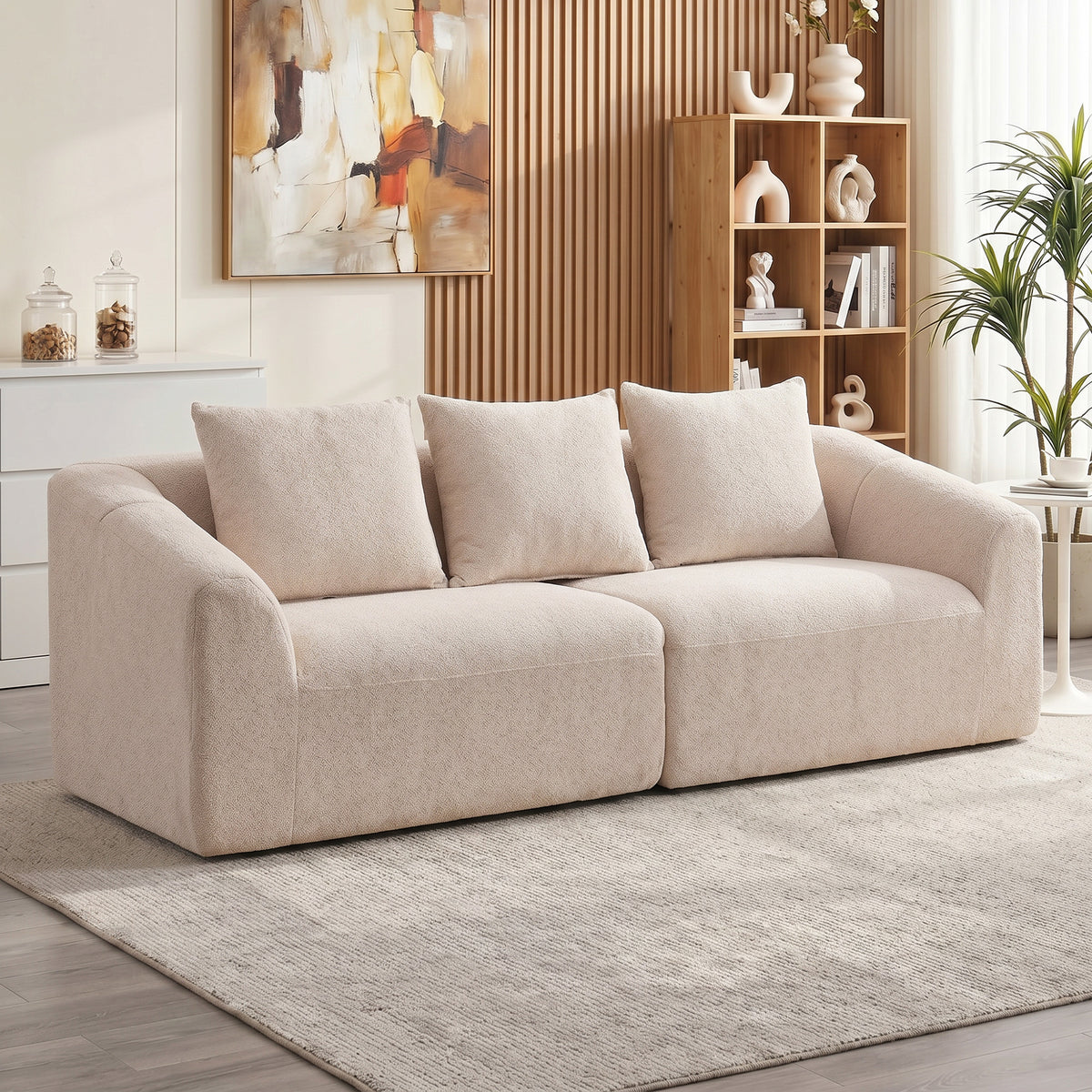 3-seater sofa, chenille cloud couch without frame, thick pocket spring upholstery, extra-wide seat, 3 cushions (2)