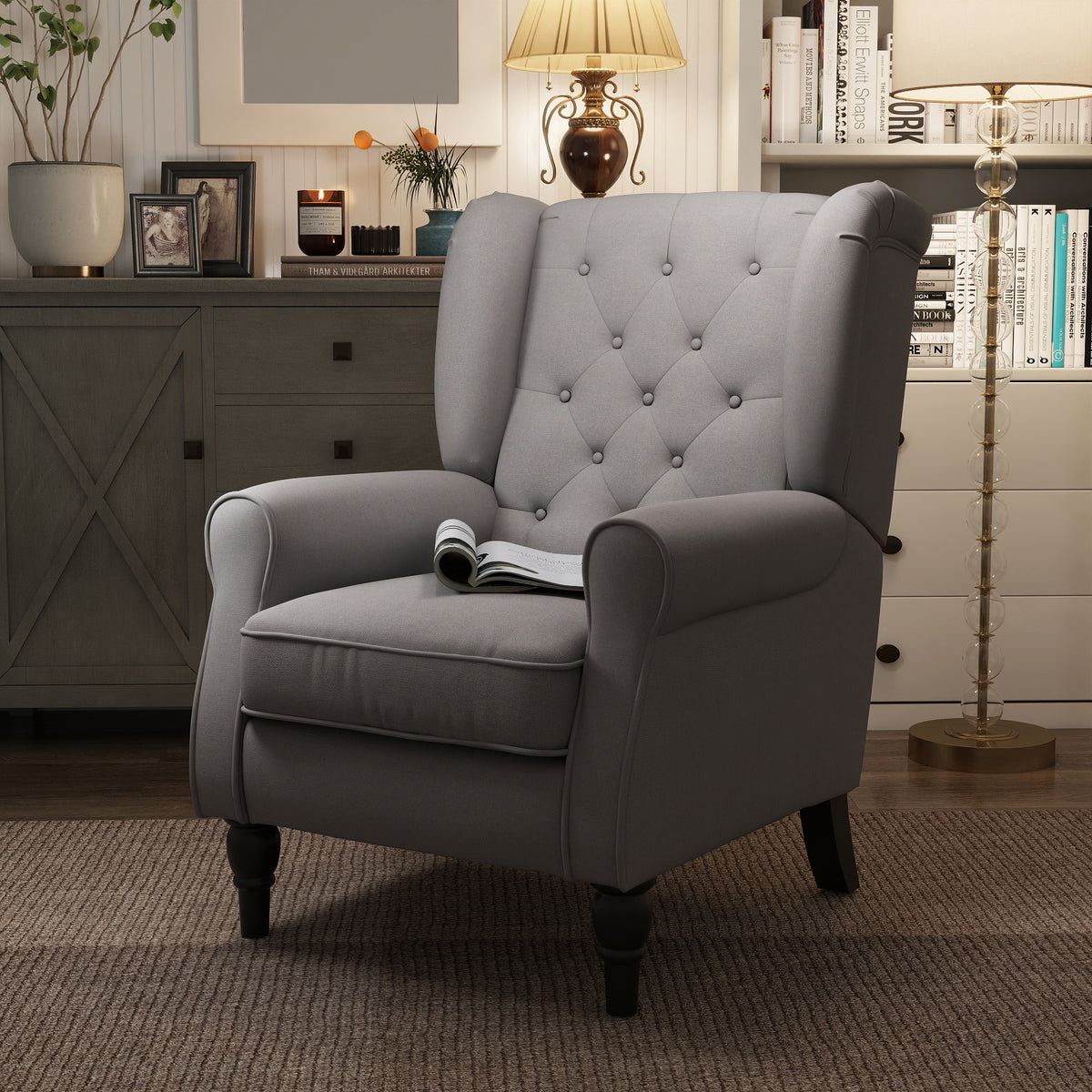 HOMCOM Ohrensessel Sessel mit Tufting, hoher Rückenlehne, Gepolstert Loungesessel mit abgerundeten – Produktabbildung 2