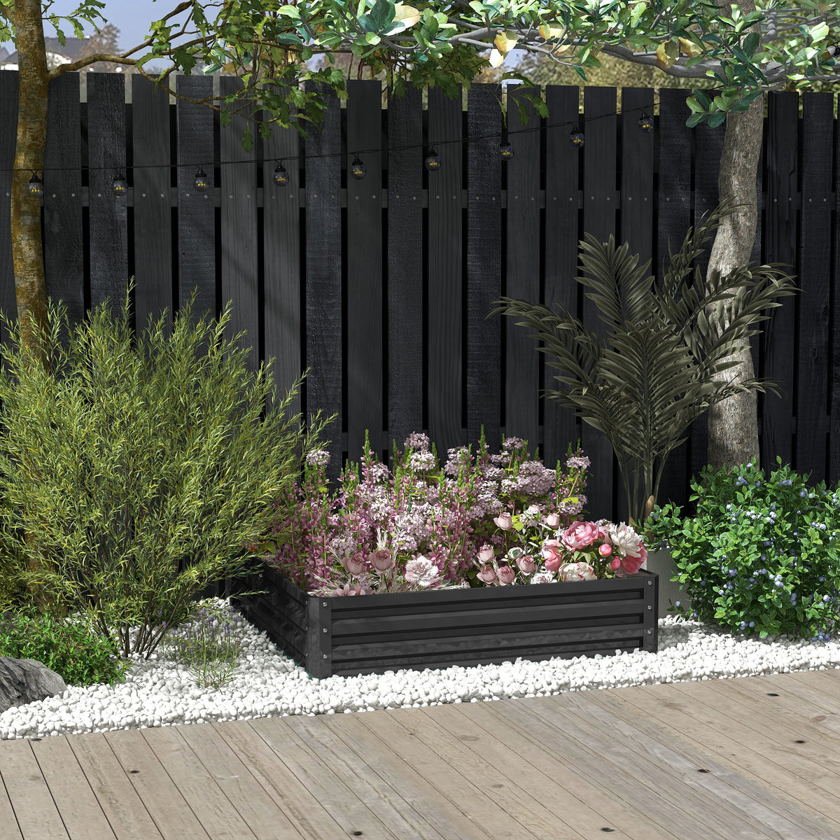Outsunny Gartenbeet, Pflanzkasten mit Stahlgehäuse, Grau, 120 x 120 x 30 cm – Produktabbildung 2