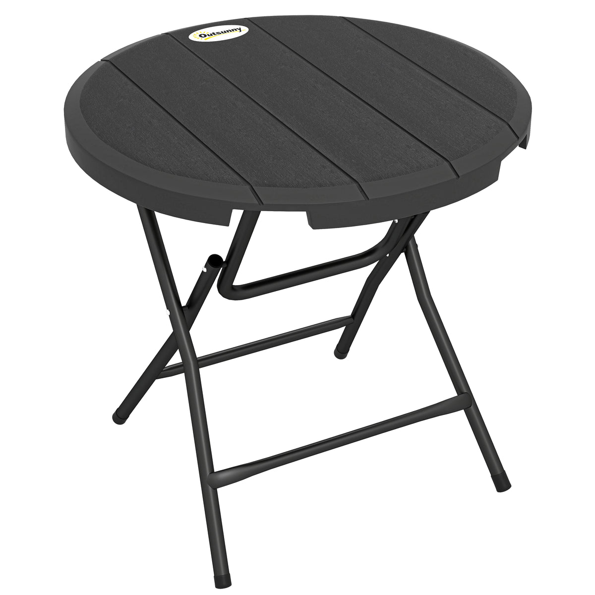 Garden table, round, foldable, for 4 people, wood look, steel+plastic, dark grey, 80 x 80 x 73 cm