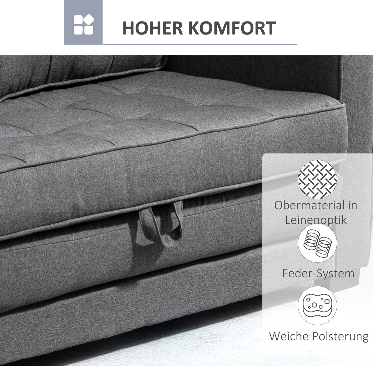 HOMCOM Schlafsofa Klappsofa 2-Sitzer Stoffsofa Bettsofa Sofa mit Schlaffunktion Sofagarnitur – Produktabbildung 6