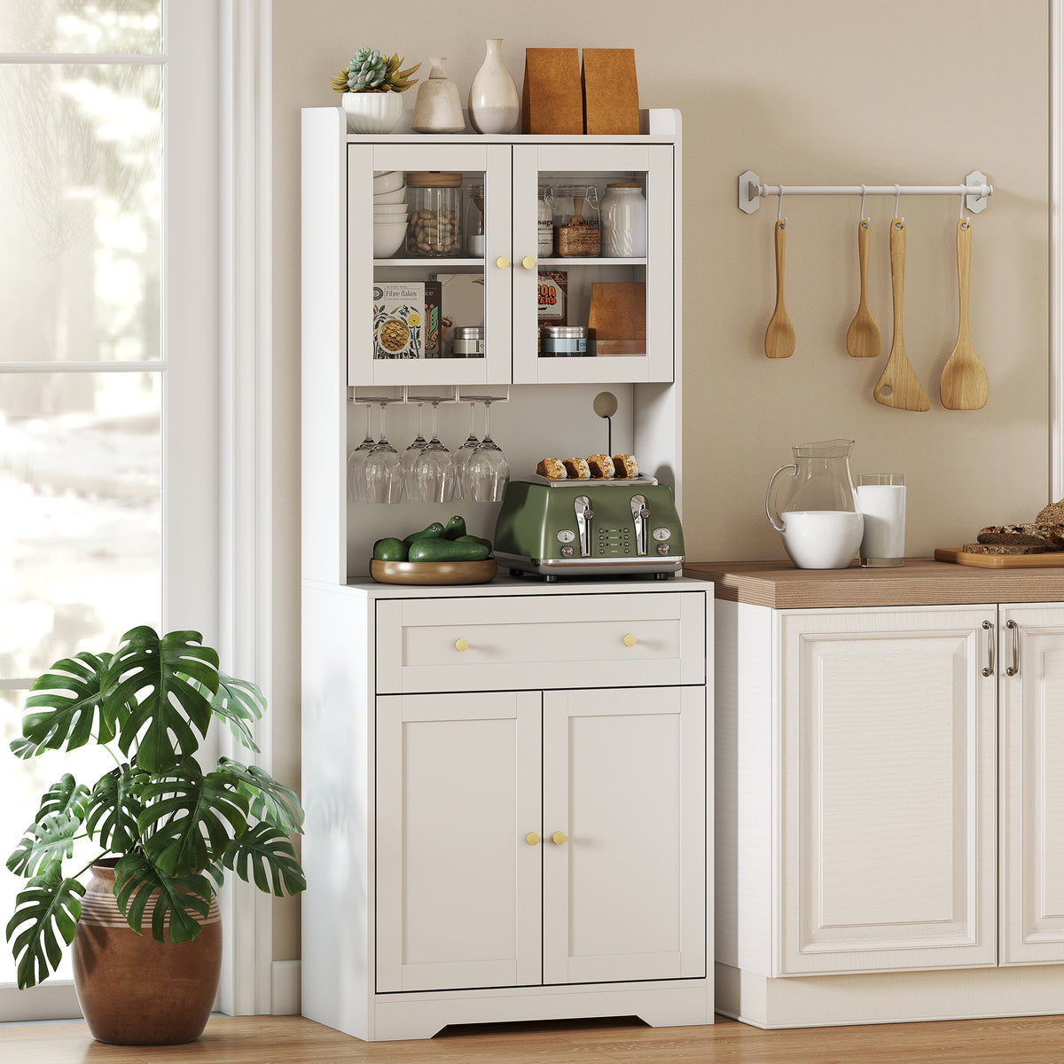 HOMCOM Küchenschrank mit Arbeitsfläche, Weinglashalter, Vorratsschrank für Küche, Esszimmer, 170 cm, MDF – Produktabbildung 2