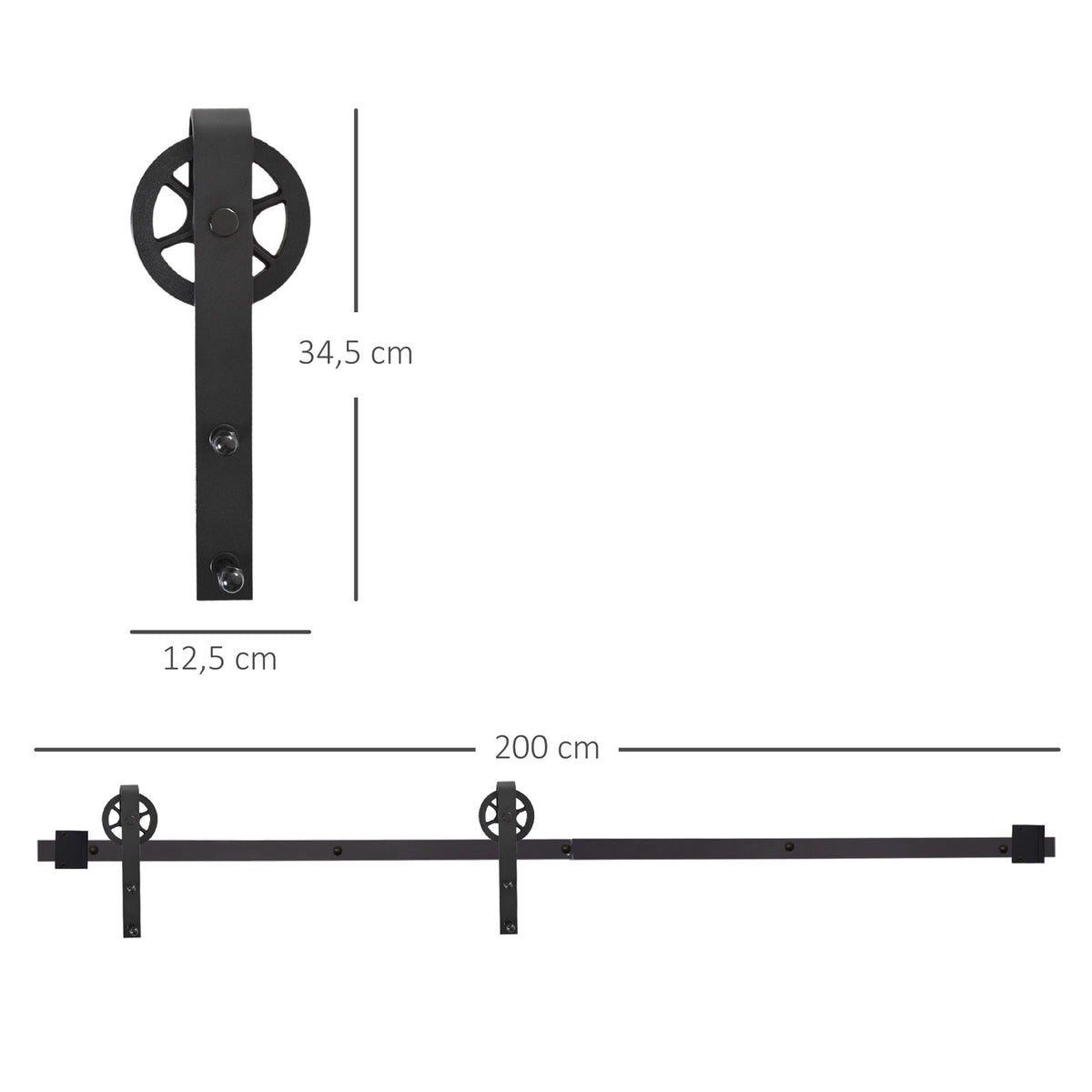 HOMCOM Gleitschienen-Bausatz für Schiebetür, rustikales Design, Karbonstahl, 200x4x0,6 cm, bis 90 kg – Produktabbildung 3