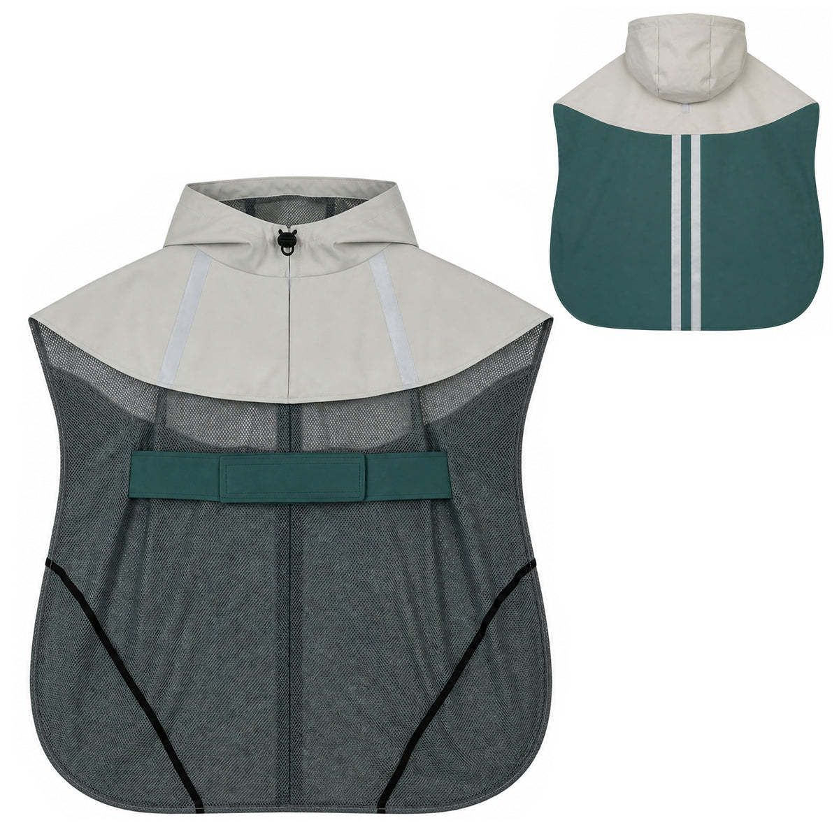 Dog raincoat, waterproof & breathable adjustable rain jacket with reflective strips leash opening green