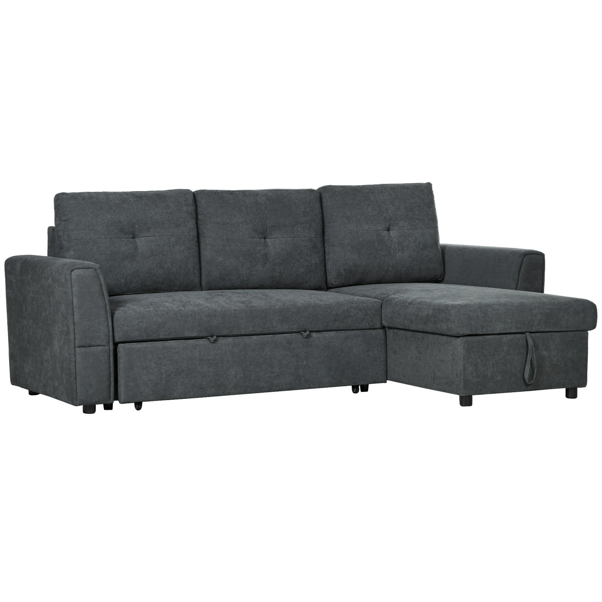 HOMCOM 3-Sitzer-Sofa mit Bettfunktion, Schlafsofa mit Chaiselongue, Polstersofa, Dunkelgrau