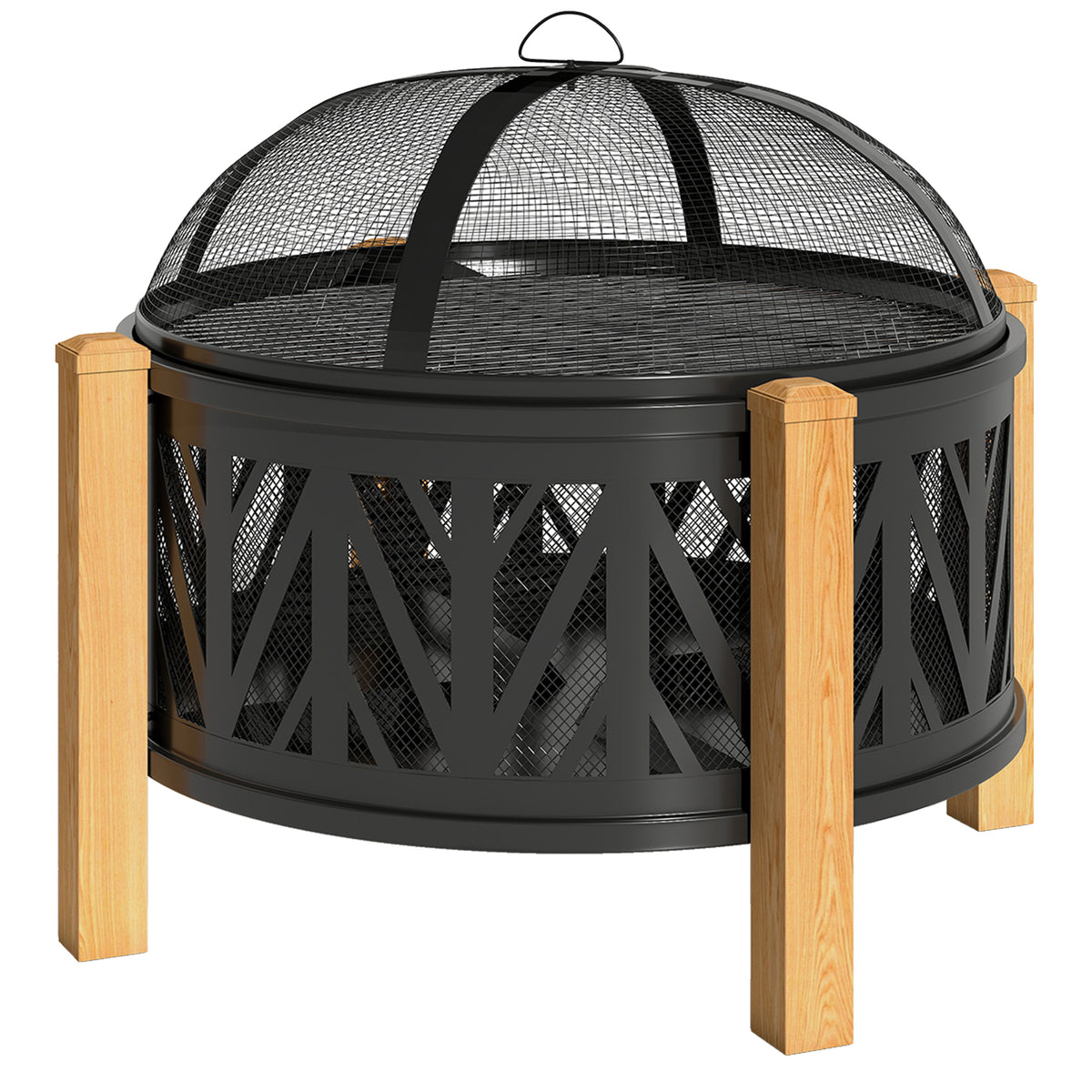 2-in-1 Fire Bowl Ø75 x 58 cm Fire Pit with Spark Screen, Poker, and Grill Grate Black