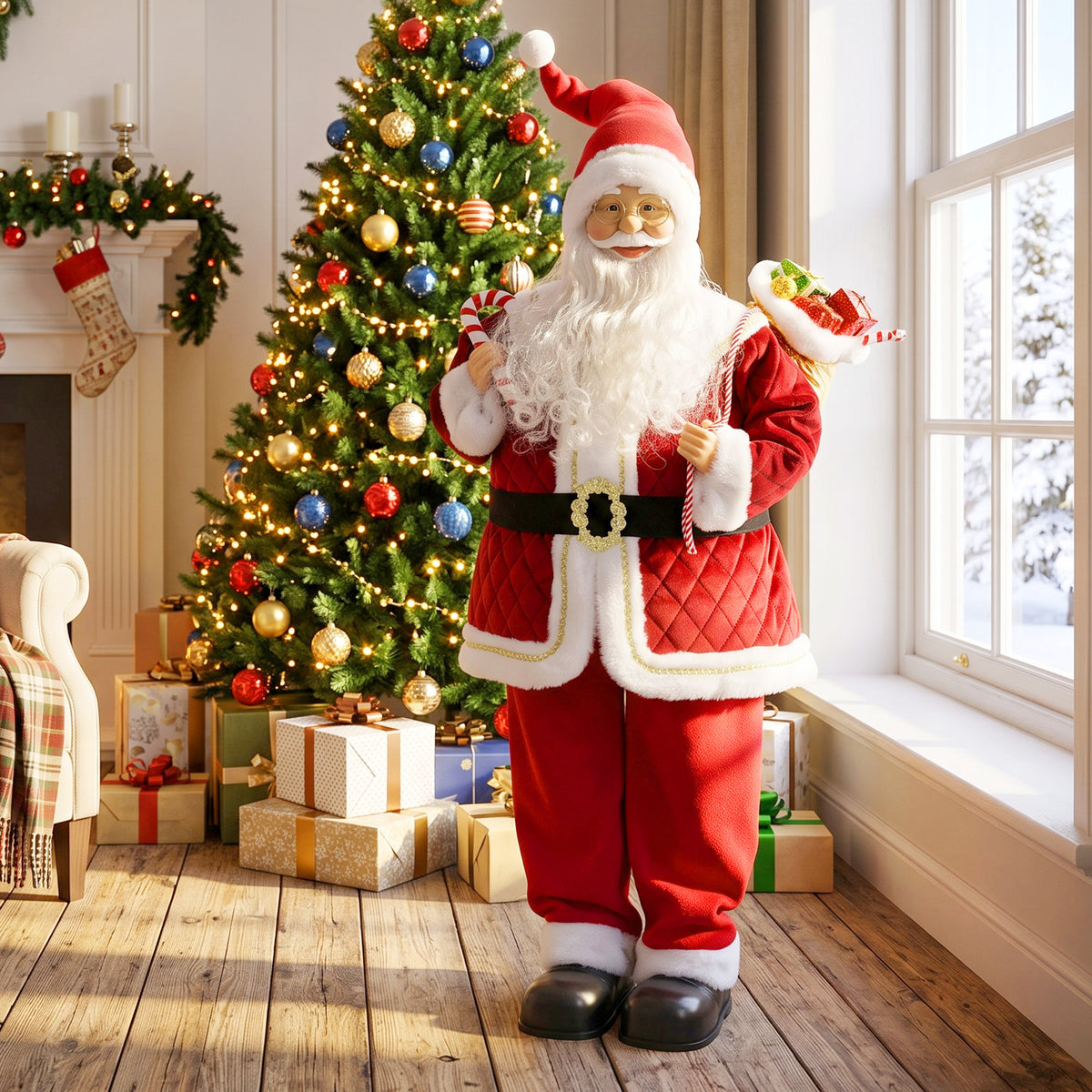Singing Santa Claus, 120 cm, life-size, animated, with rotating head and movable arms (2)