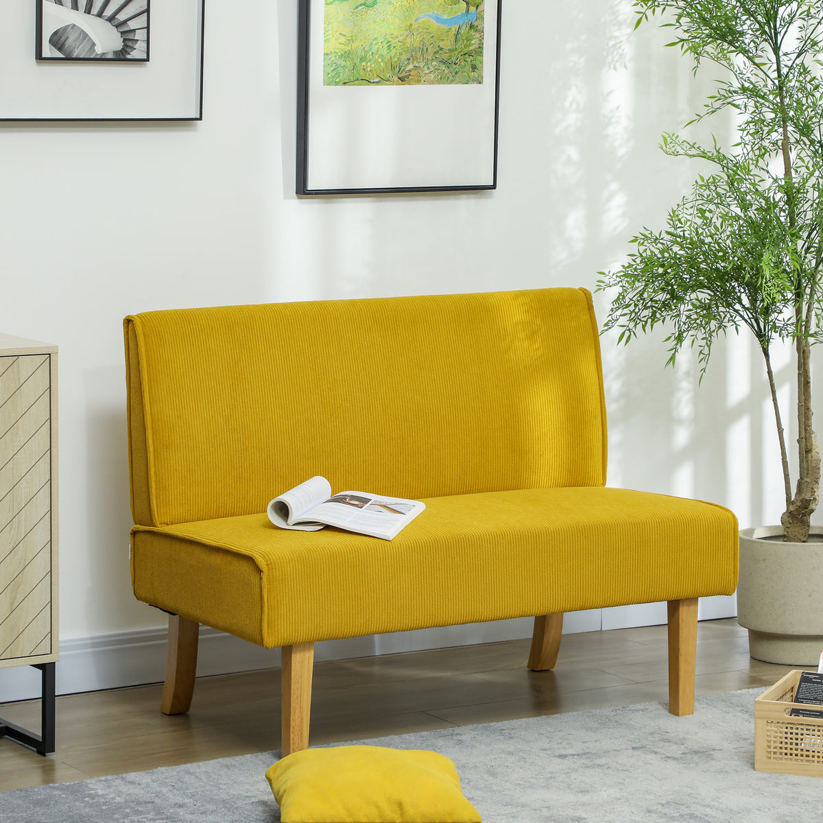 HOMCOM Zweisitzer-Sofa mit Cord-Bezug, dicker Polsterung und soliden Holzbeinen für Wohnzimmer – Produktabbildung 2