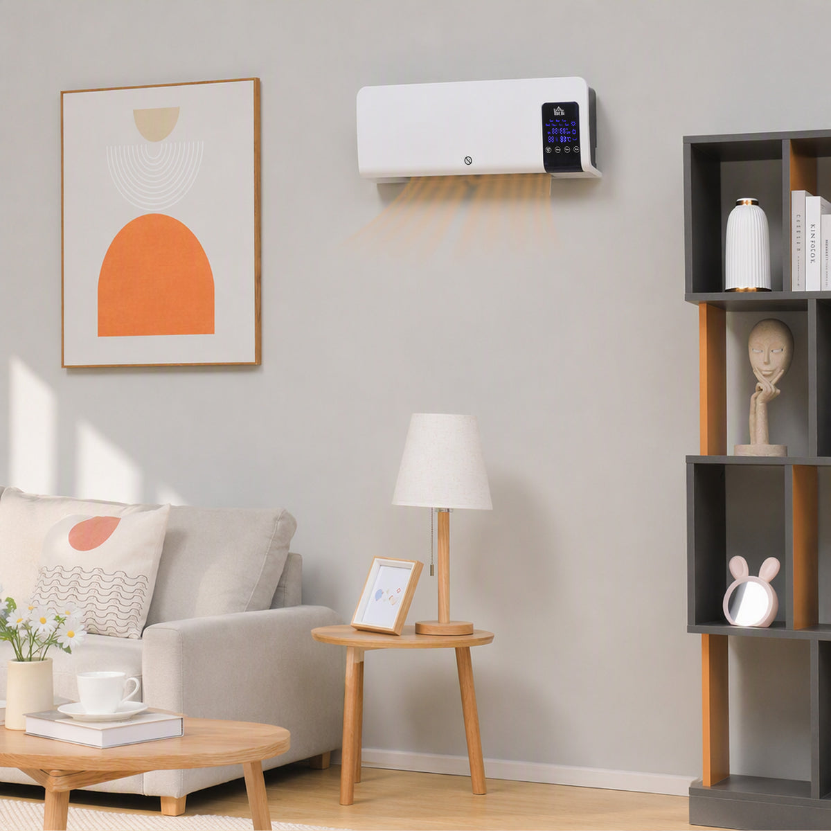 HOMCOM Elektro-Heizung, Wandmontage, Schwingfunktion, 2 Modi, Timer, LED-Anzeige, Weiß – Produktabbildung 2