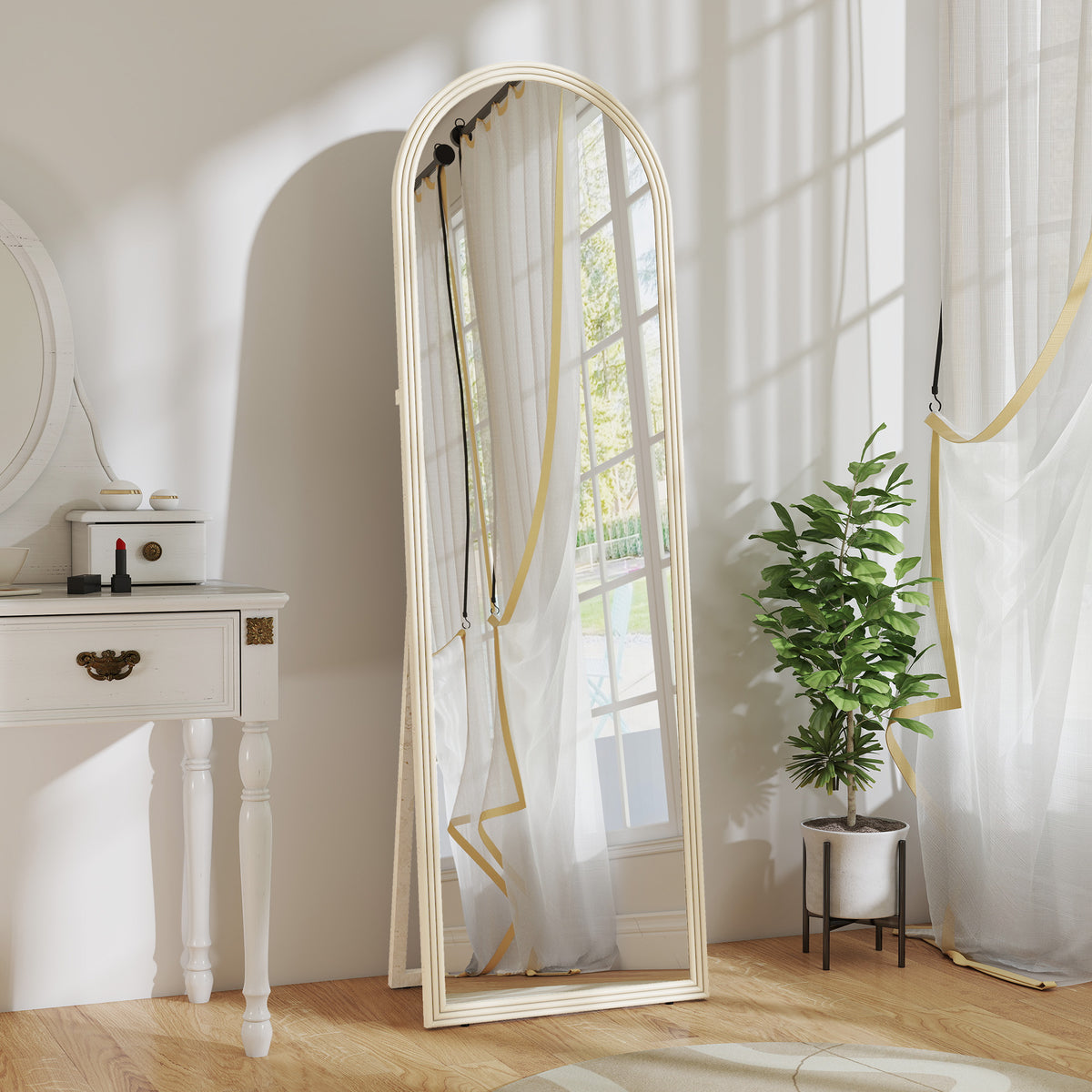 HOMCOM Ganzkörperspiegel, 50 x 160 cm, freistehend, Wandmontage, Bogenrahmen, Weiß – Produktabbildung 2