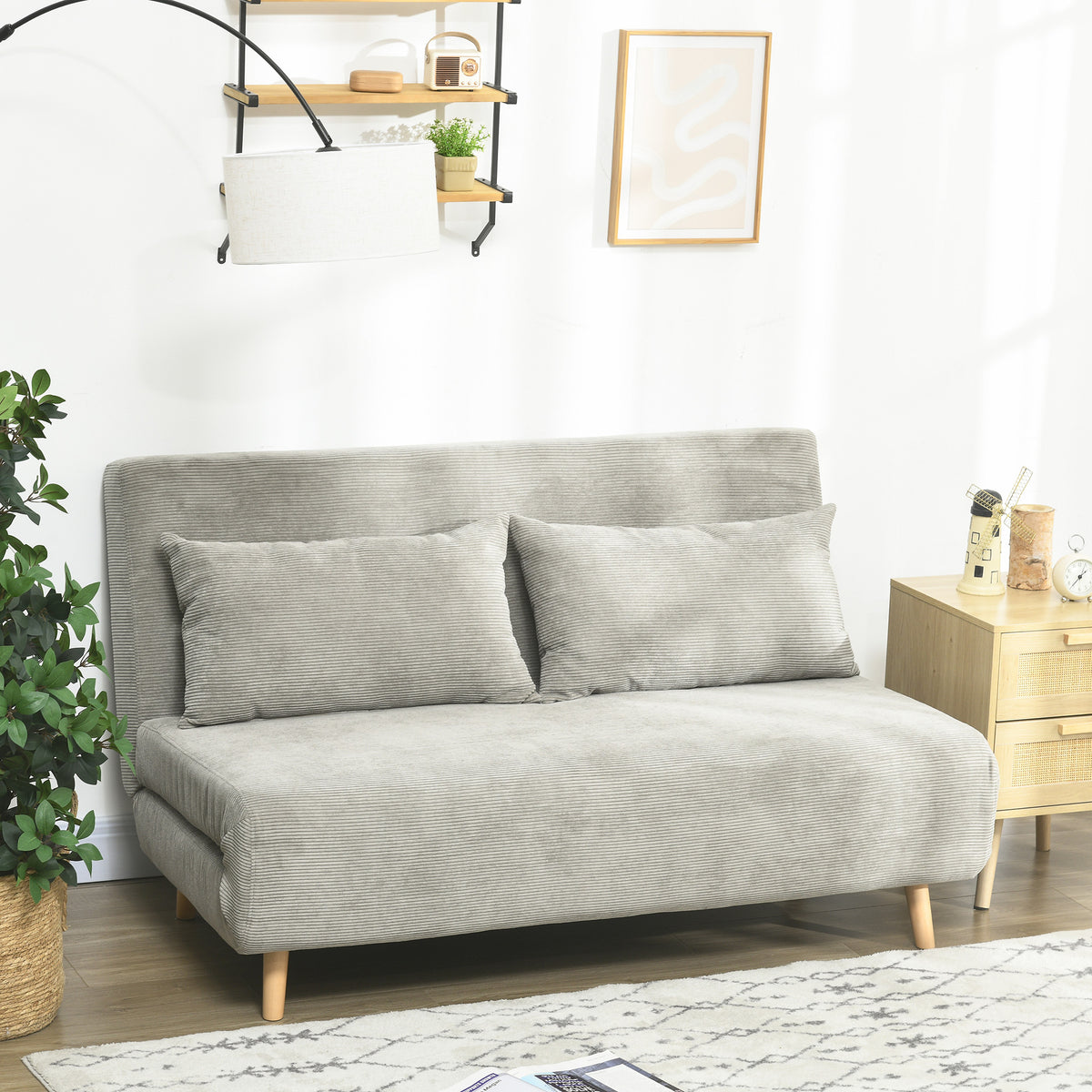 Sofa bed, guest bed, 3-level adjustable backrest, linen look, up to 120 kg, 141 x 90 x 81 cm, grey (2)