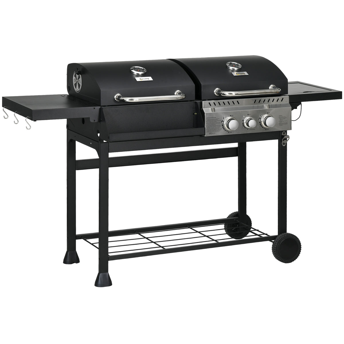 Gas grill BBQ grill, incl. thermometer, warming racks, 161 x 54 x 103 cm, black + silver