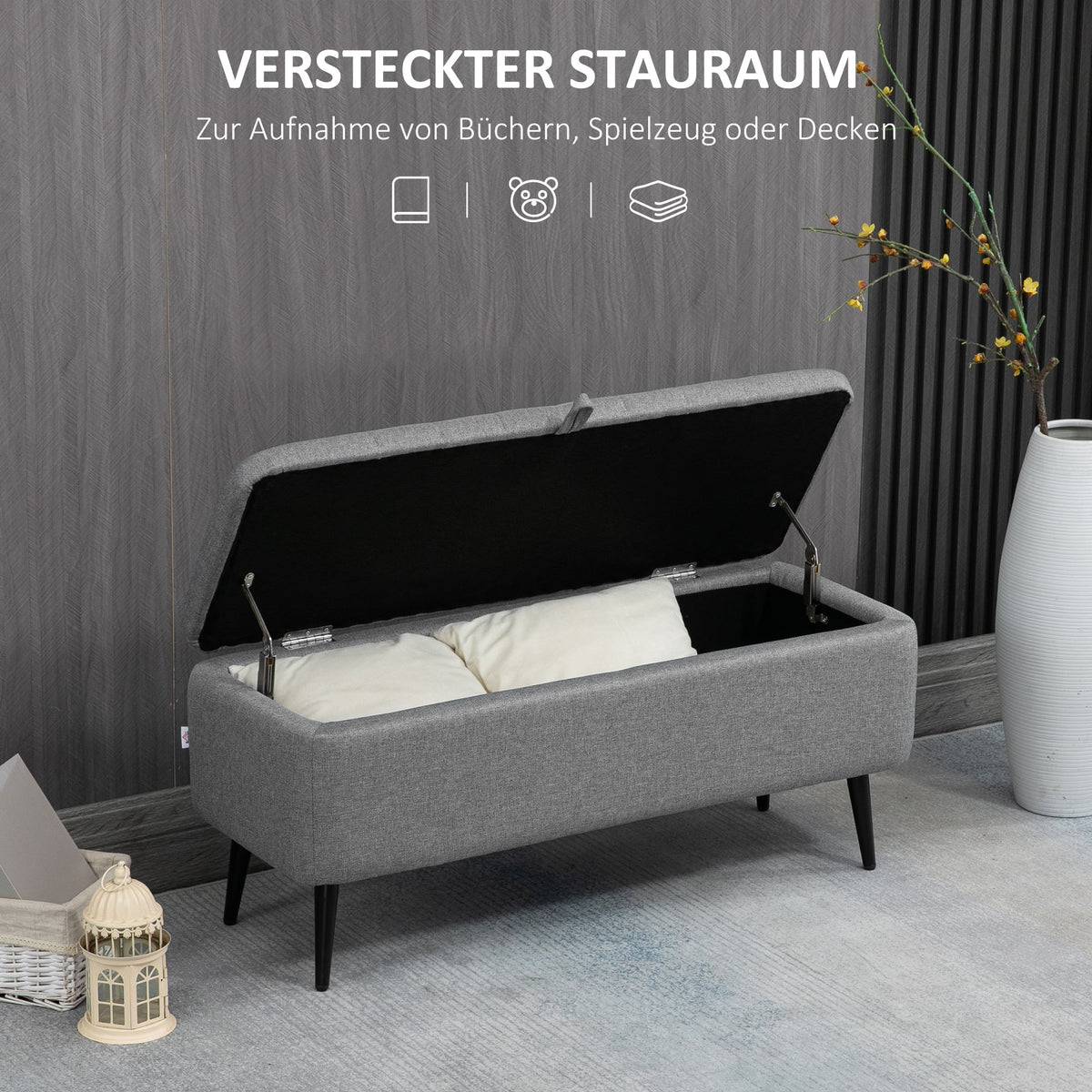 HOMCOM Sitzbank mit Stauraum Polsterbank mit Leinenoptik, Sitztruhe mit Stahlbeine 102 x 40 x 44 cm – Produktabbildung 4