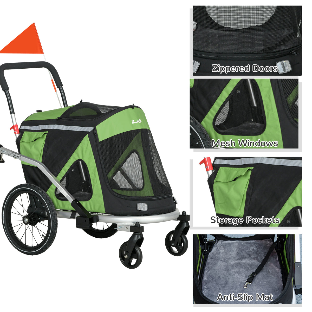 PawHut 2-in-1 Hundebuggy Hundejogger Fahrradanhänger bis 20kg 2 Reflektoren 1 Sicherheitsleine 150 x 68 – Produktabbildung 8