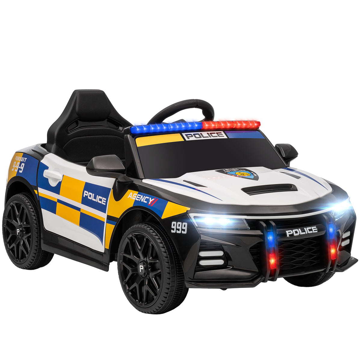 12V Kinder Elektroauto Polizei Polizeiauto mit Fernbedienung Sirene Warnlicht Musik & Hupe Doppelmotoren