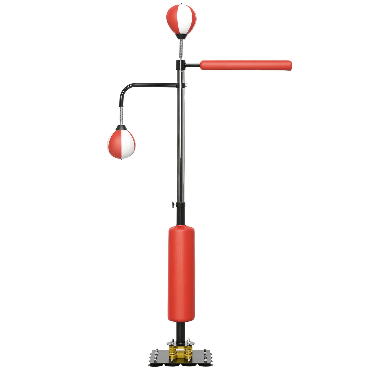 Boxstand, zwei Speedballs, drehbare Boxstange, Kickpolster, höhenverstellbar, Stahl, 107 x 36 x 140-205cm