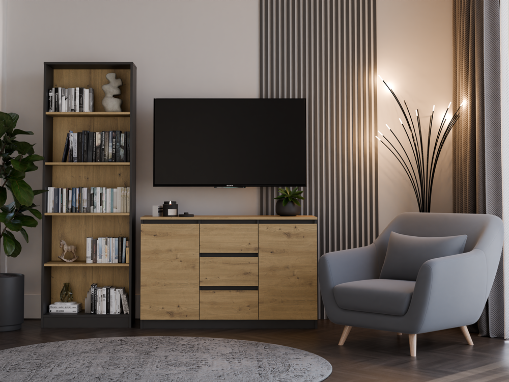 Kommode Malwa 2D3S/BA ANTHRAZIT EICHE ARTISAN – Produktabbildung 2