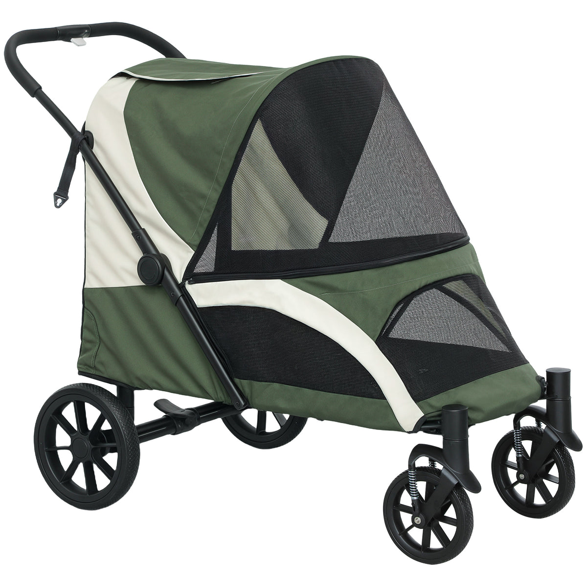 Dog Stroller, Foldable Pet Buggy for Medium-Sized Dogs, 4-Wheel Pet Carriage, Safety Leashes Brakes Dark Green