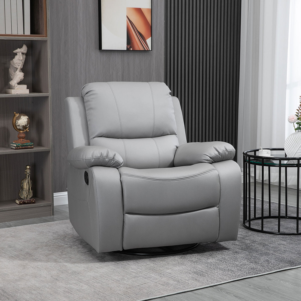 Recliner chair, lounge chair, reclining backrest, swivel, rocking function, with footrest, steel, grey, 93 x 100 (2)