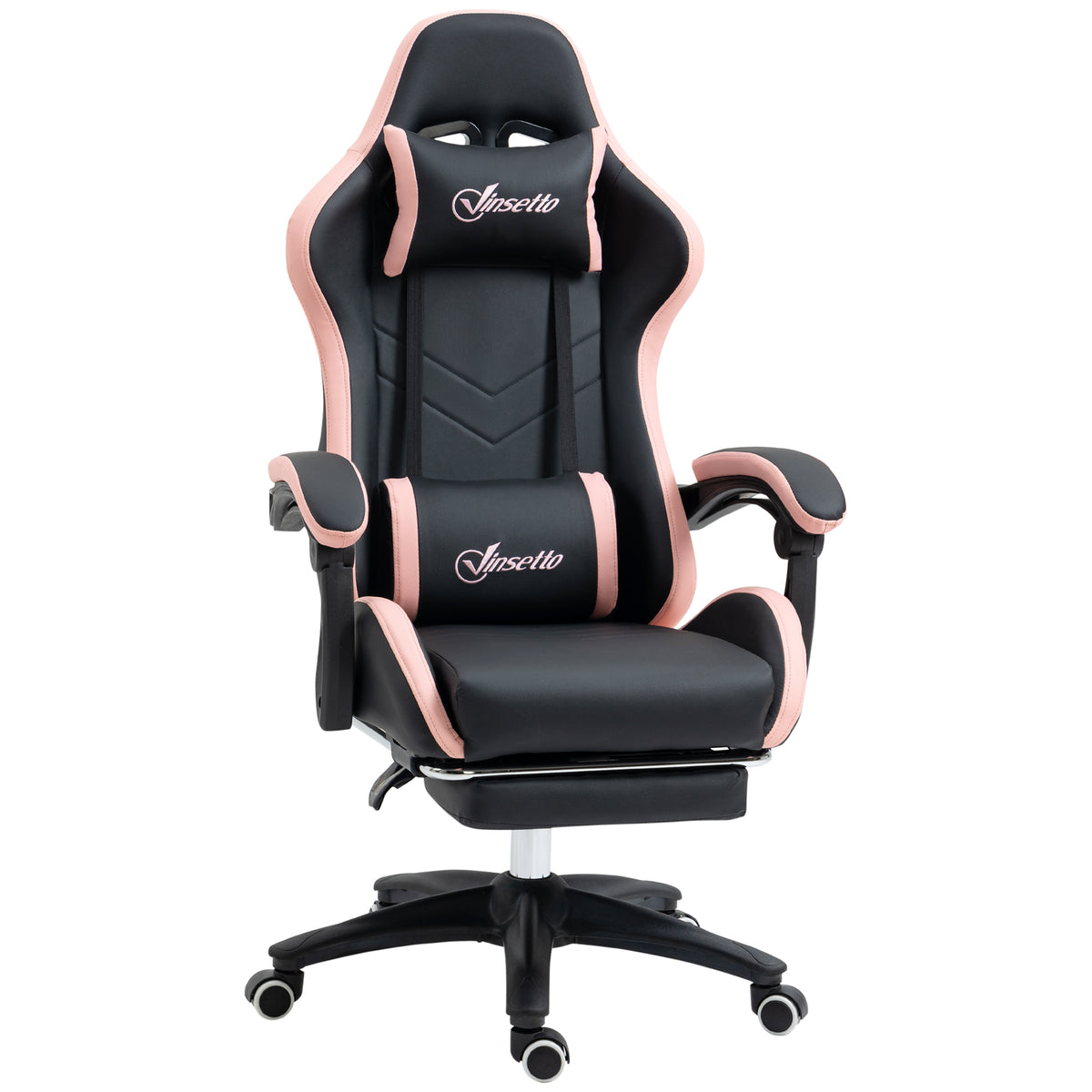 Vinsetto Bürostuhl, Gamingstuhl, 1 Kopfstütze, 1 Lendenstütze, Rosa + Schwarz