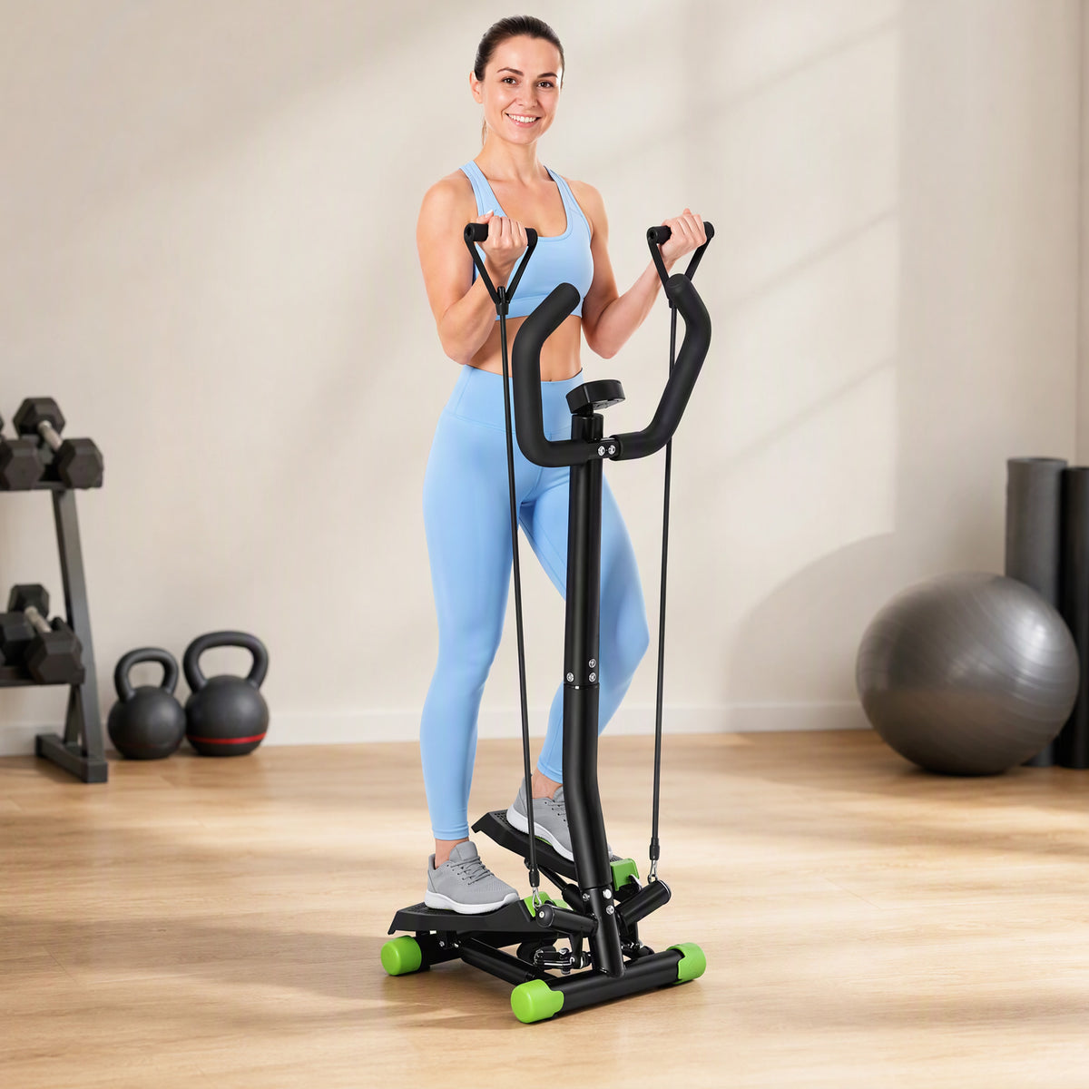 HOMCOM Stepper Sidestepper mit Haltegriff Trainingsbänder Hydraulischer Widerstand Heimtrainer LCD – Produktabbildung 2