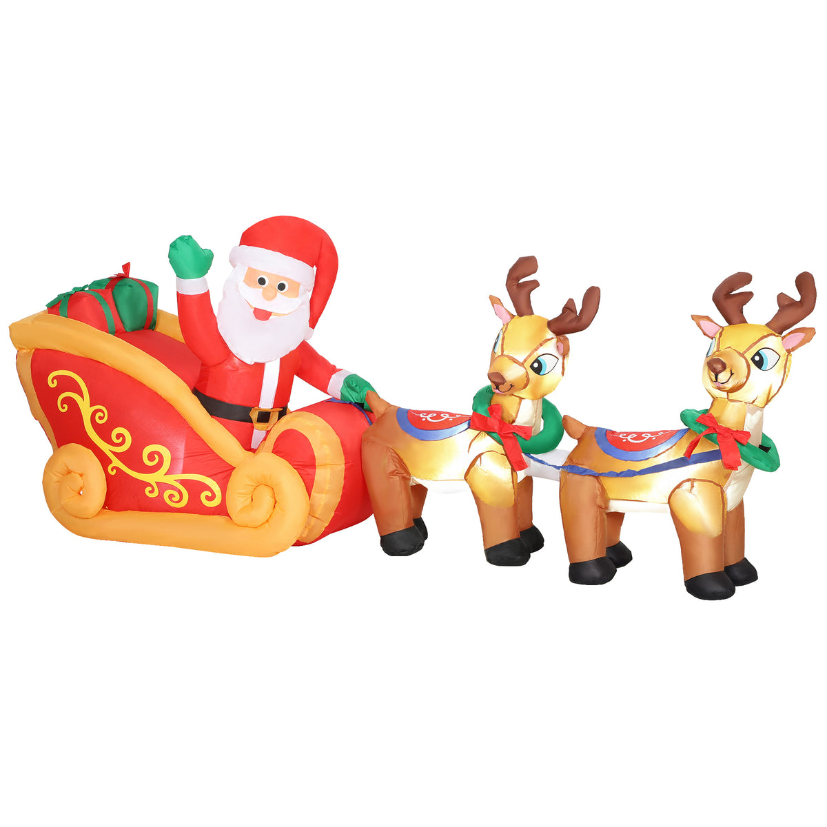 Inflatable Christmas decoration, Santa Claus in reindeer sleigh, polyester
