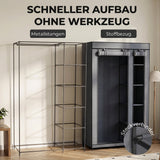HOMCOM Mobiler Stoffkleiderschrank mit Kleiderstange und 5 Ablagefächern, Grau – Produktabbildung 5