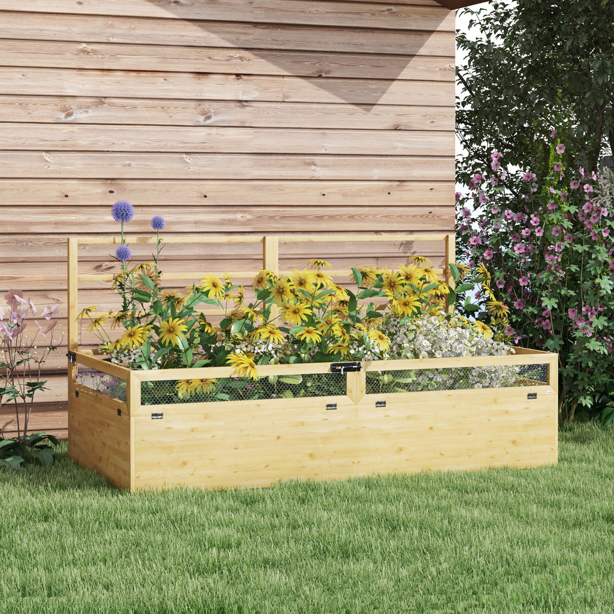 Outsunny Hochbeet Pflanzkasten Kräuterbeet, wetterbeständig, 1 Spalier, 183 x 98,5 x 95 cm, Natur – Produktabbildung 2
