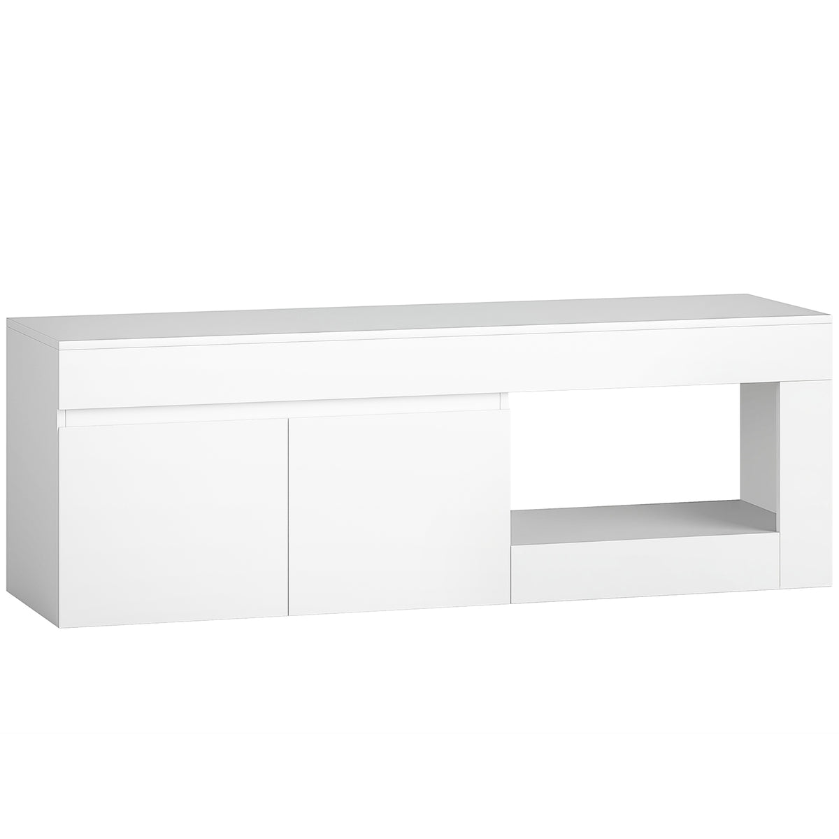 HOMCOM Modernes TV-Lowboard fürs Wohnzimmer mit 2 Türen, offenem Fach und Griffen, für TVs bis 60 Zoll, 140 x