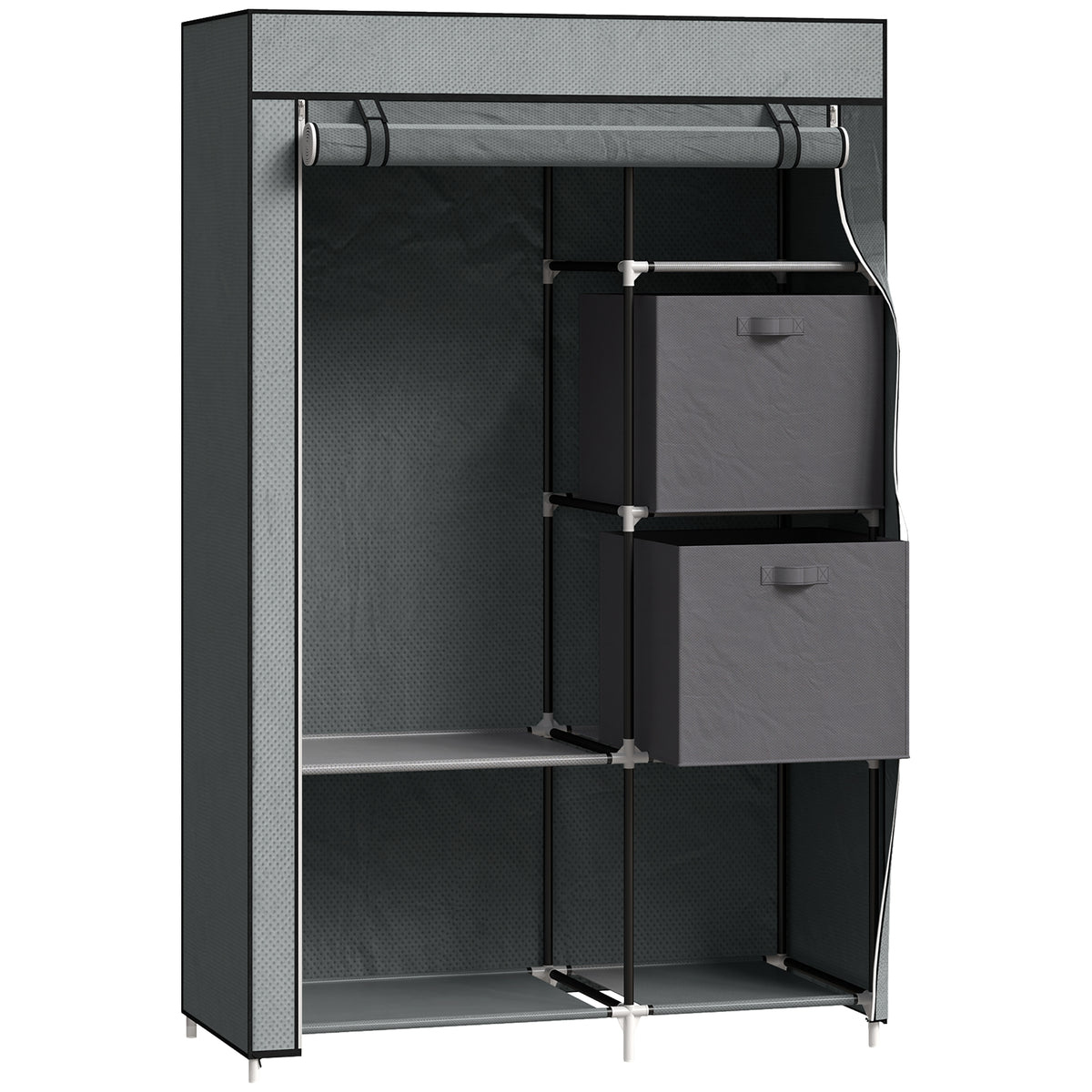 HOMCOM Stoffschrank Kleiderschrank faltbarer Schrank, 1 Kleiderstange, 6 Regalböden, 102 x 42.5 x 162.5 cm