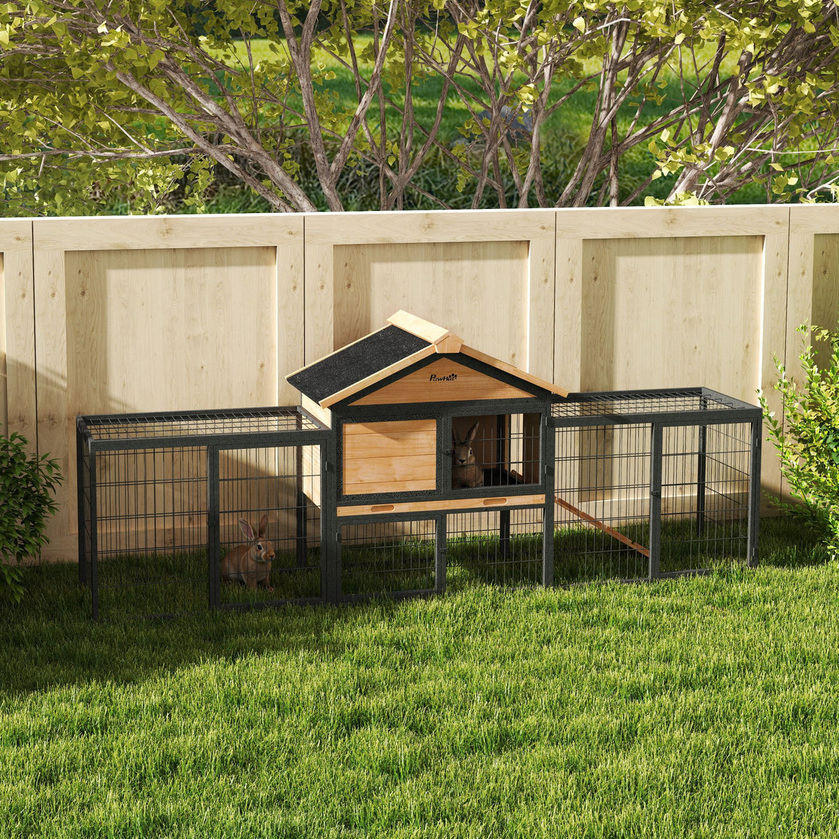 Rabbit Hutch 2 Levels Solid Wood Rabbit Hutch Winterproof Double-Decker House with Outdoor Run 217x53x86 cm (2)