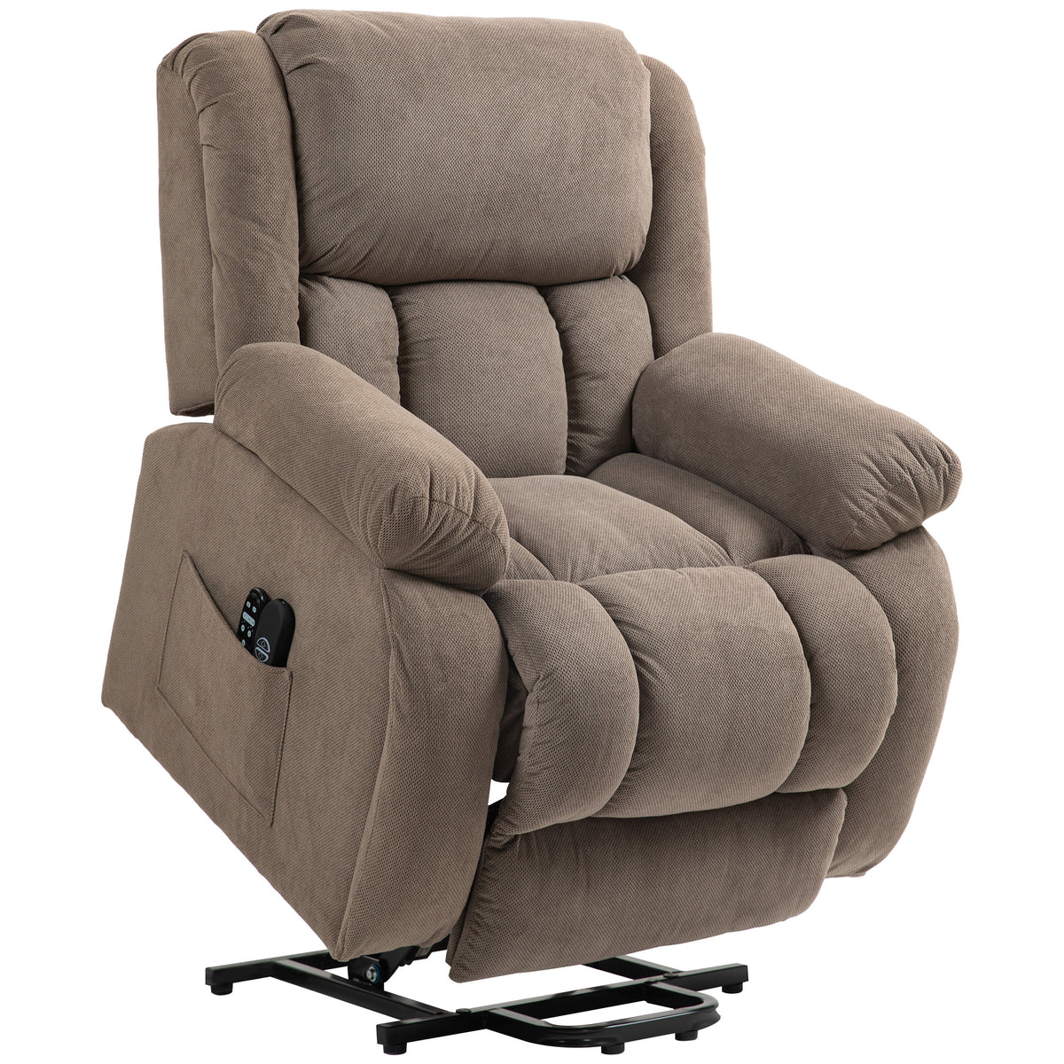 Recliner chair with massage and heating function, electric lift chair, remote control, side pockets, light brown