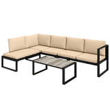 Outsunny 4-teiliges Gartenmöbel-Set, Sofa-Set mit 2 Zweisitzern, armloser Stuhl, Couchtisch, für Balkon