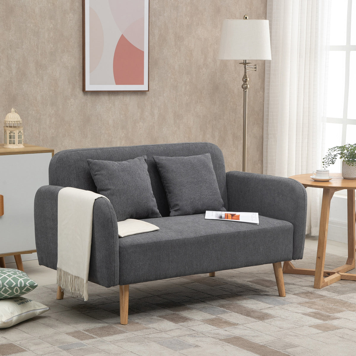 HOMCOM Sofa 2 Sitzer Couch mit 2 Wurfkissen, Kleine Loveseat mit Samtopik Modern Polstersofa für – Produktabbildung 2