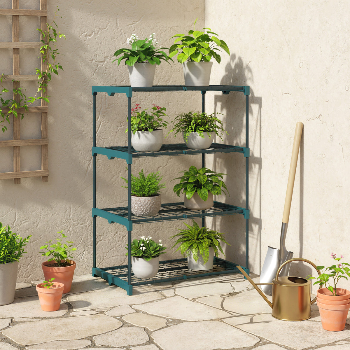 Outsunny 4-Etagen Pflanzenständer, 105 cm hoch Blumenständer für Innen Außen, Pflanzenregal aus Stahl – Produktabbildung 2