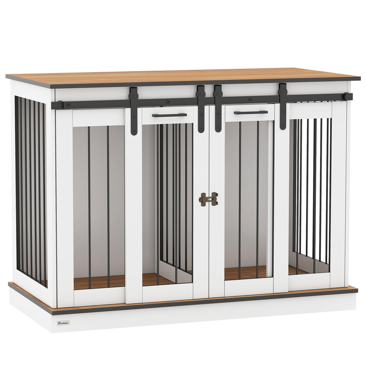 PawHut Hundekäfig mit 2 Türen, Hundebox, Transportbox für Hunde, rustikales Design, verriegelbar, Weiß