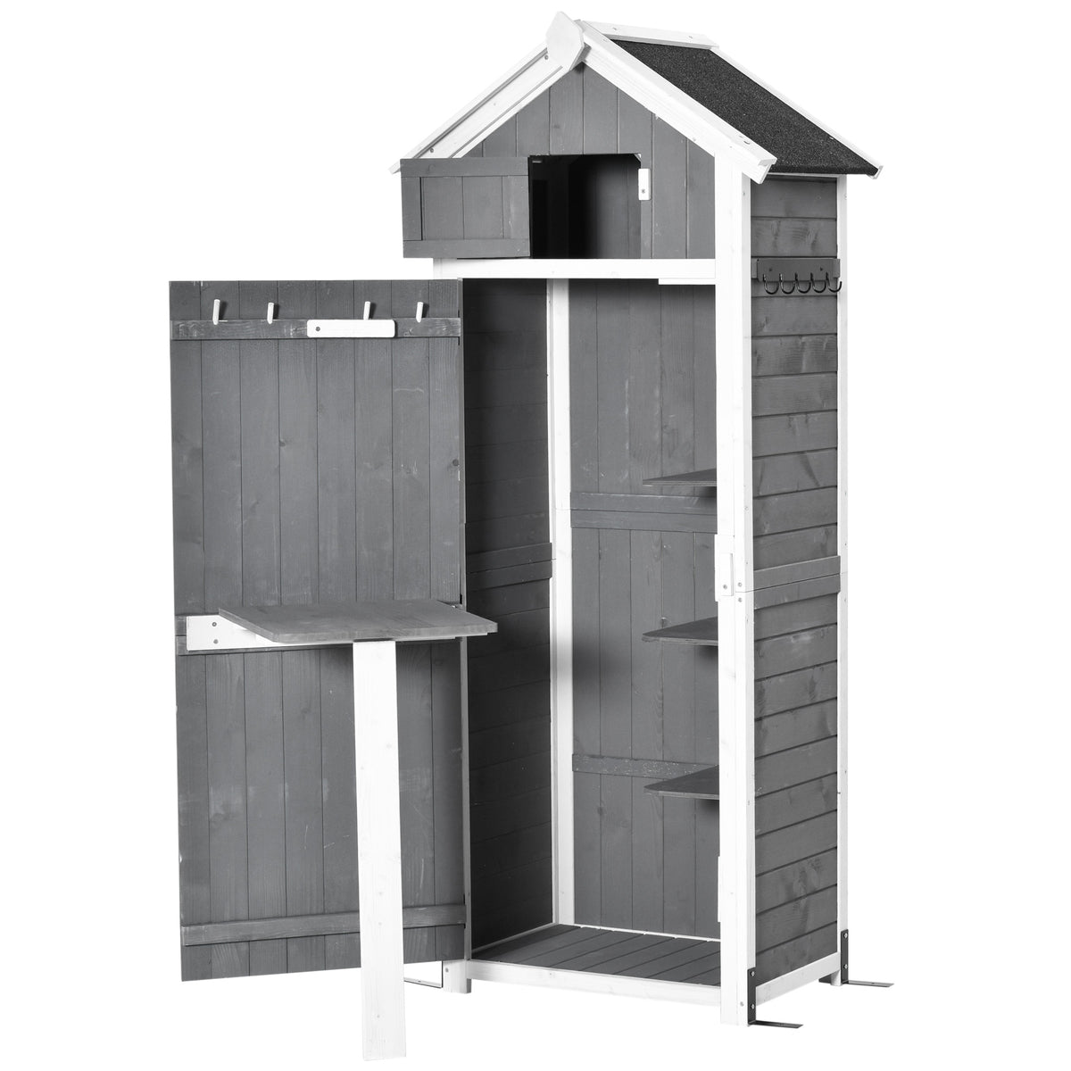 Wooden garden cabinet, weatherproof tool shed 78x52.5x182cm, tool house with door, gable roof, storage cabinet