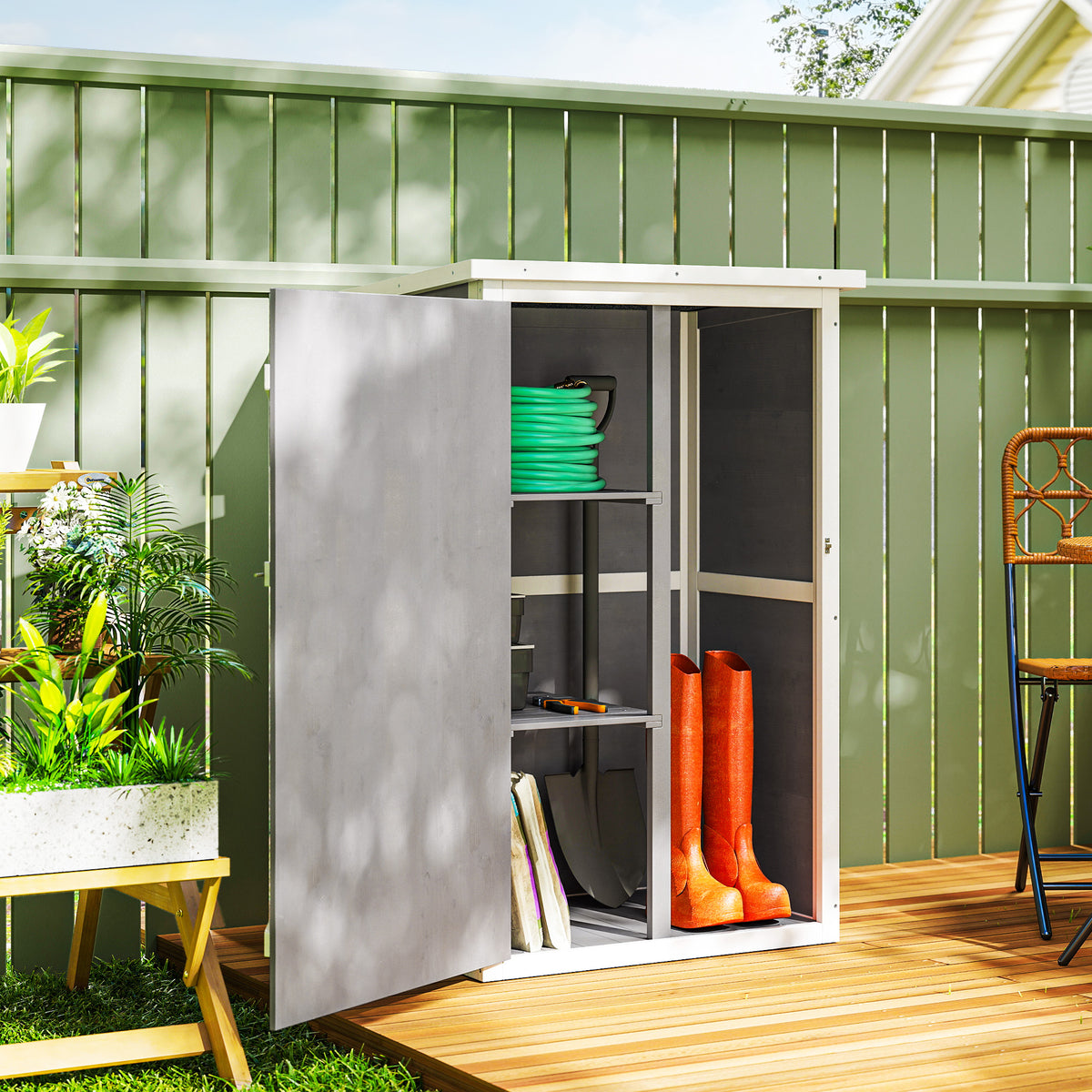 Weather-resistant garden shed with shelves 75 x 56 x 115cm grey (2)
