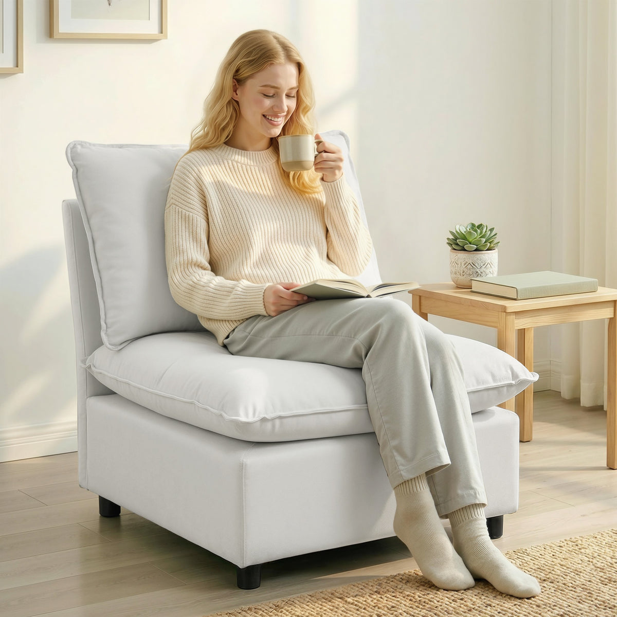 HOMCOM Akzentstuhl, Moderner Leathaire-Stuhl mit Breiter und Tiefer Sitzfläche, Dicke Polster, Einfache – Produktabbildung 2