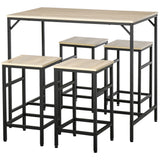 Bar table set, high table with 4 bar stools, 5-piece table set, steel/oak