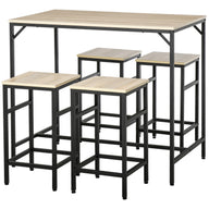 Bar table set, high table with 4 bar stools, 5-piece table set, steel/oak