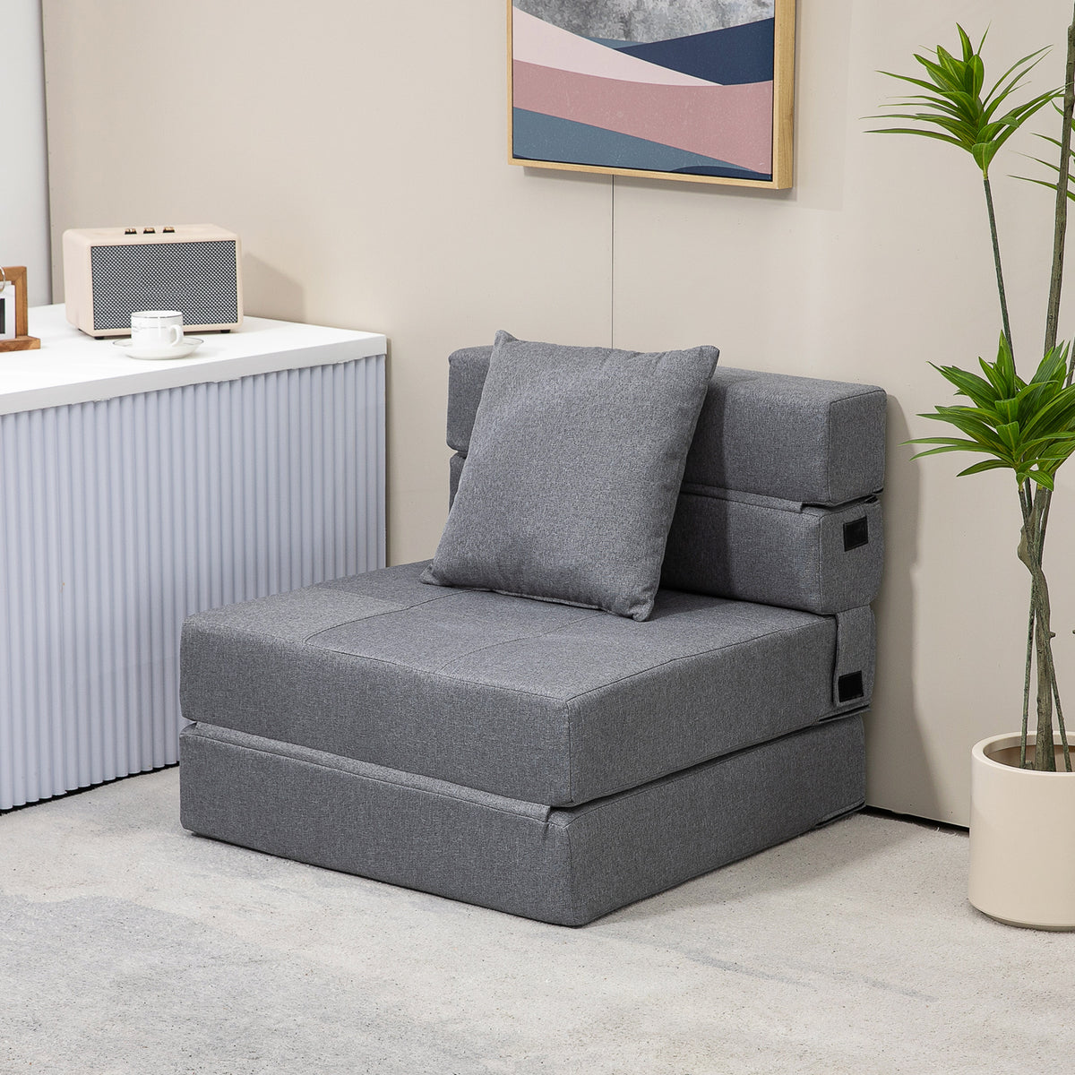 HOMCOM Schlafsessel Relaxsessel Gästebett. abnehmbarer Bezug, 70 cm x 70 cm x 61 cm, Dunkelgrau – Produktabbildung 2