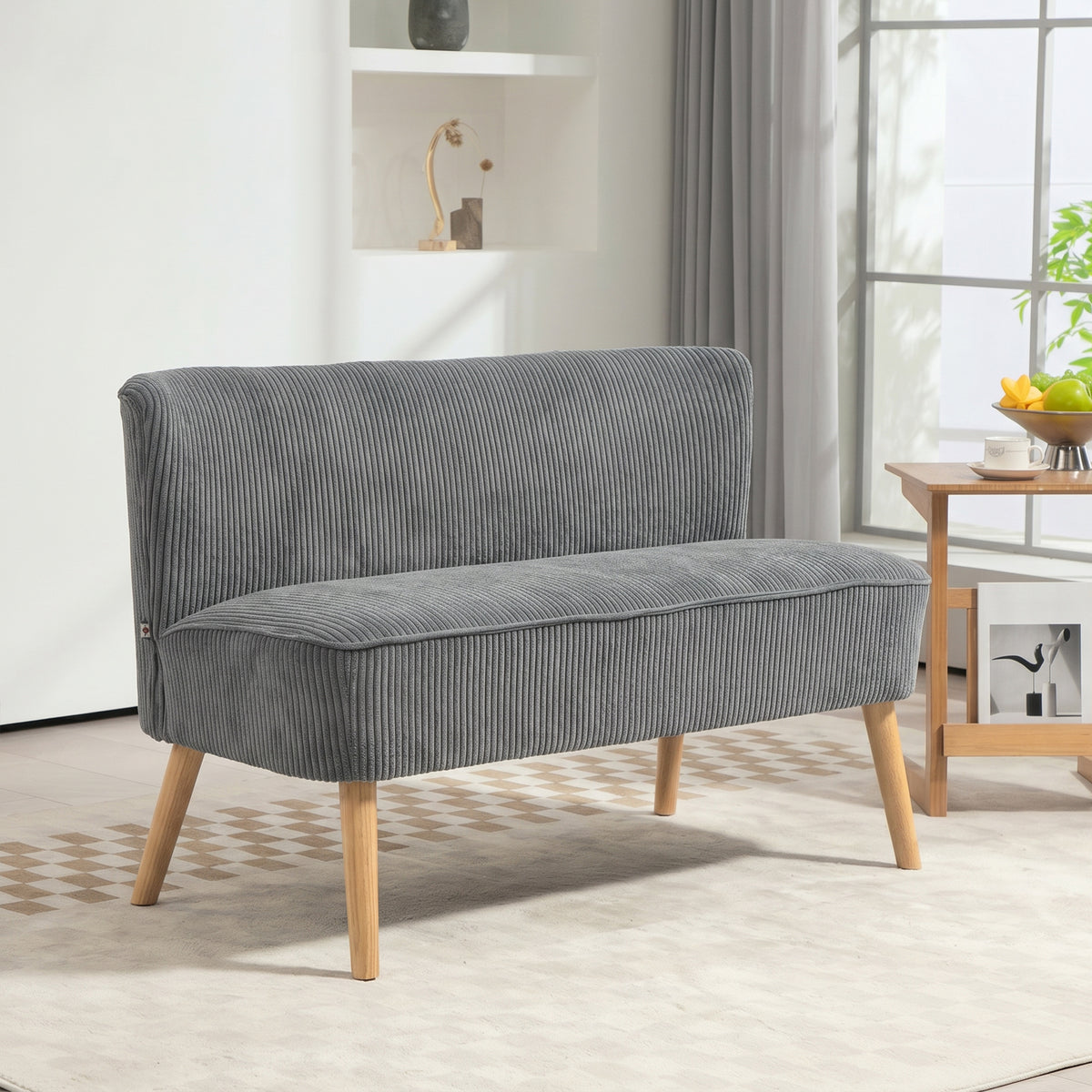 HOMCOM 2-Sitzer Polstersofa, Holz, Samtartiges Polyester, Schaumstoff, 117 x 56,5 x 77 cm, Grau – Produktabbildung 2