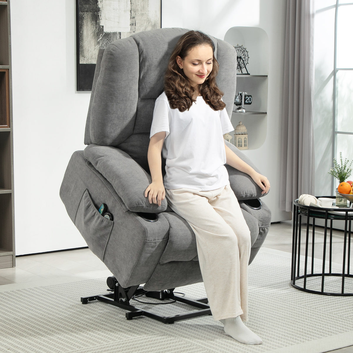HOMCOM Elektrischer Relaxsessel mit Aufstehhilfe, Massagesessel mit Wärmefunktionen, 2 Fernbedienungen – Produktabbildung 2