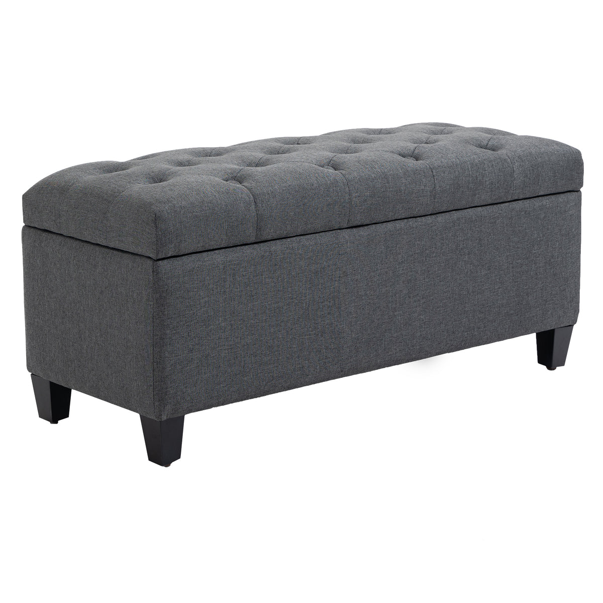 Storage Bench, Upholstered Bench with Linen-Look, Storage Chest with Wooden Legs, Ottoman Bench for Living Room