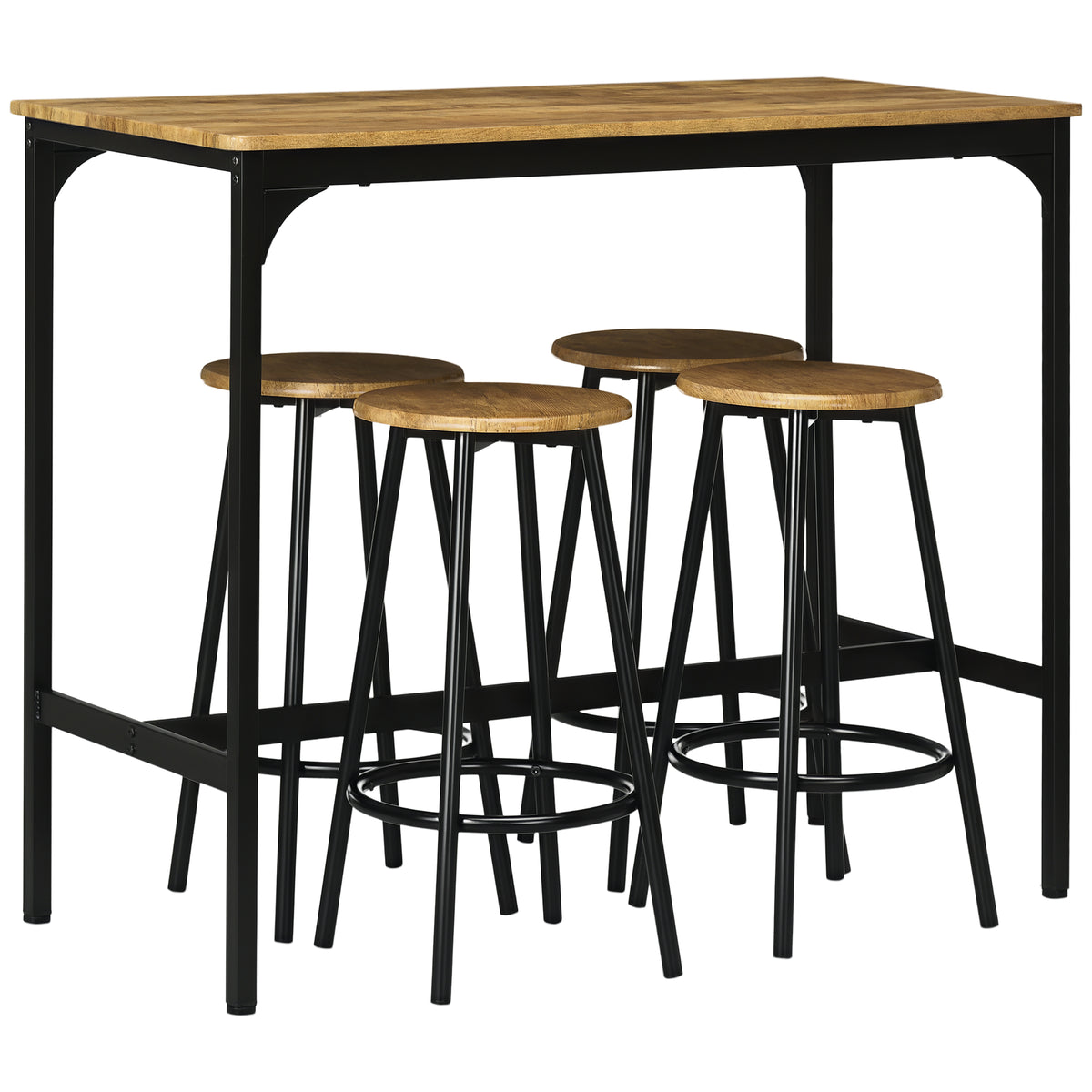 5-piece bar table set in industrial design, 1 bar table, 4 bar stools, dining set, kitchen counter, black +