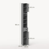 Bathroom cabinet, 4 shelves, drawer, chipboard, slim design, grey (3)