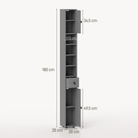 Bathroom cabinet, 4 shelves, drawer, chipboard, slim design, grey (3)