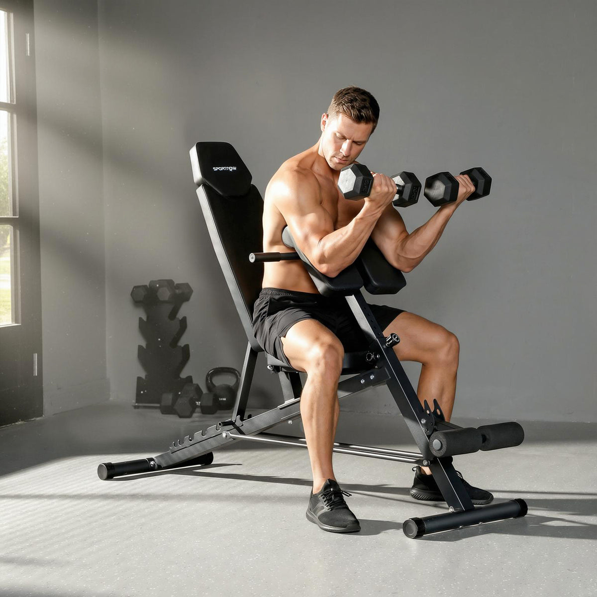 Multifunctional weight bench, adjustable incline and flat bench with 6-level backrest, 3-level seat, black (2)